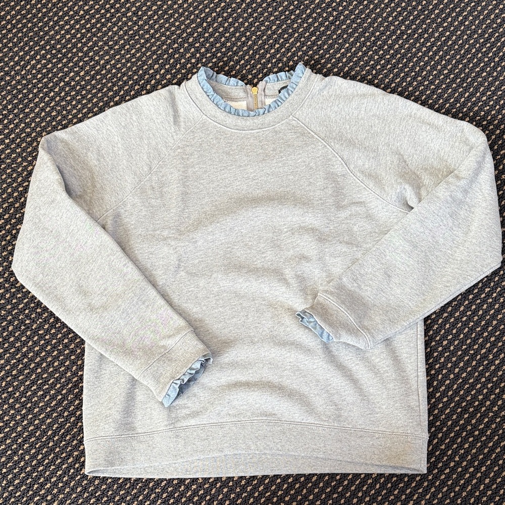 J. Crew Factory Light Gray Sweatshirt with Blue Ruffle Trim